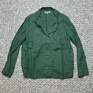FLAX WOMENS BUTTON DOWN LINEN GREEN JACKET SIZE SMALL